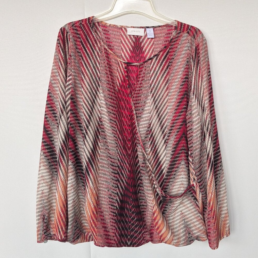 Chico's Long Sleeve Faux Wrap Blouse